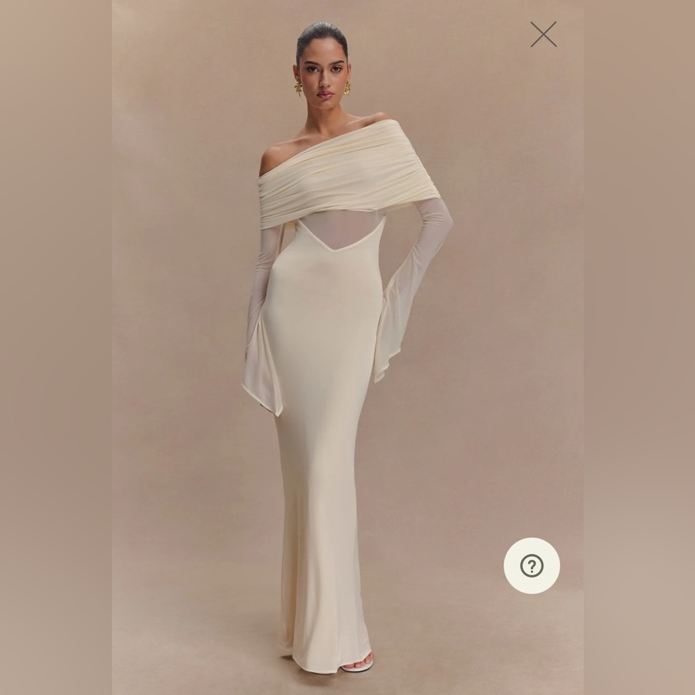 Meshki-Kaitlin
One Shoulder Slinky And Mesh Maxi Dress - Ivory